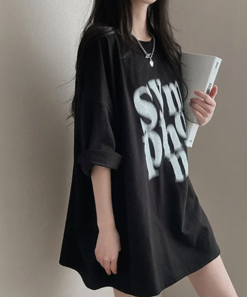 VIVID LADY（ビビッドレディー）の「文字プリント 半袖Tシャツ（Tシャツ/カットソー・レディース・アイボリー/ブラック/チャコールグレー・FREE）」の19枚目の写真