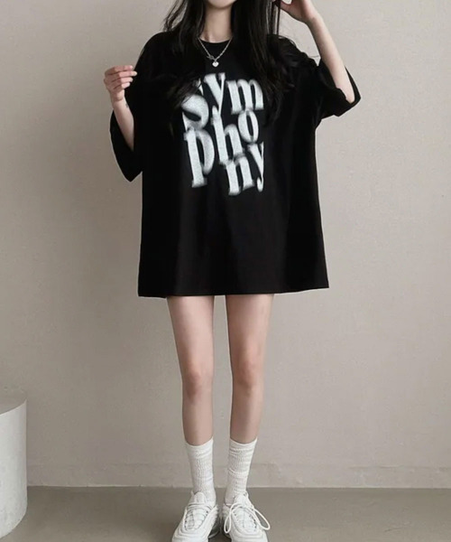 VIVID LADY（ビビッドレディー）の「文字プリント 半袖Tシャツ（Tシャツ/カットソー・レディース・アイボリー/ブラック/チャコールグレー・FREE）」の11枚目の写真