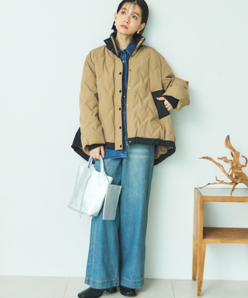 Doux archives(ドゥアルシーヴ)の「【新色追加】スタンドキルティングダウン(ダウンジャケット/コート・レディース・キャメル/ブラック/アイボリー/ホワイト×ブラック・FREE)」の5枚目の写真