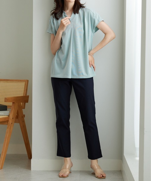 BELLUNA PLUS(ベルーナ)の「タック使いストライプ柄スキッパーブラウス(シャツ/ブラウス・レディース・グリーン/ブルー/ネイビー系・X-LARGE/MEDIUM/LARGE)」の7枚目の写真