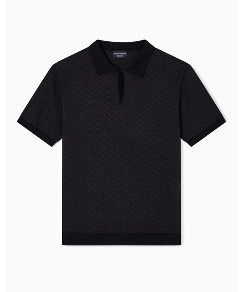 EMPORIO ARMANI（エンポリオアルマーニ）の「【エンポリオ アルマーニ】Icon ポロカラーセーター シェブロンモチーフ ジャカード（ニット/セーター・メンズ・ネイビー/ブラック系1・MEDIUM/LARGE/XX-LARGE/X-SMALL/SMALL）」の5枚目の写真