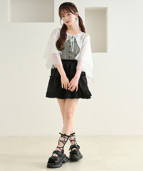 apres jour by あかちゃす（アプレジュールバイアカチャス）の「【あかちゃすコラボアイテム】シアーフリルボレロ（カーディガン/ボレロ・レディース・ホワイト/ライトブルー/ベビーピンク/ライトイエロー・X-LARGE/フリー）」の14枚目の写真