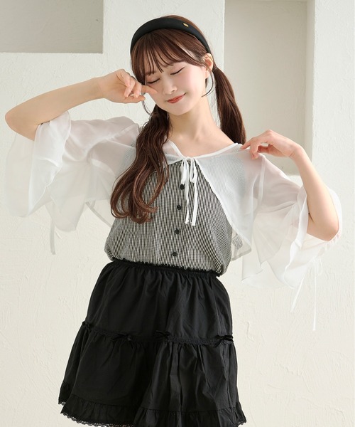 apres jour by あかちゃす（アプレジュールバイアカチャス）の「【あかちゃすコラボアイテム】シアーフリルボレロ（カーディガン/ボレロ・レディース・ホワイト/ライトブルー/ベビーピンク/ライトイエロー・X-LARGE/フリー）」の8枚目の写真