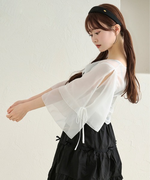 apres jour by あかちゃす（アプレジュールバイアカチャス）の「【あかちゃすコラボアイテム】シアーフリルボレロ（カーディガン/ボレロ・レディース・ホワイト/ライトブルー/ベビーピンク/ライトイエロー・X-LARGE/フリー）」の11枚目の写真