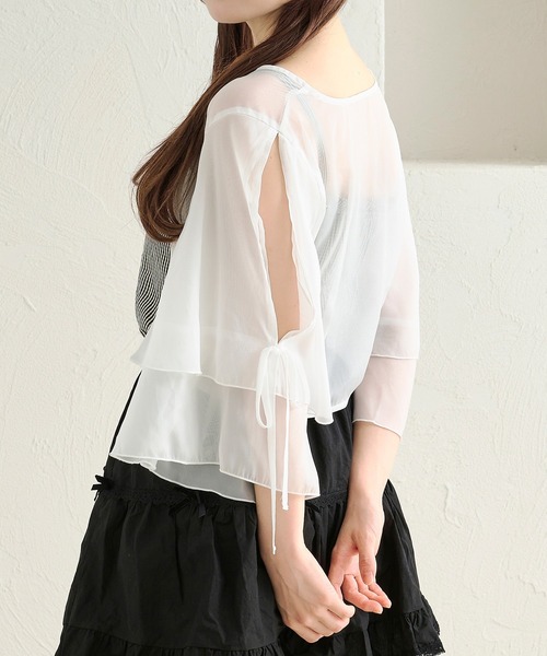 apres jour by あかちゃす（アプレジュールバイアカチャス）の「【あかちゃすコラボアイテム】シアーフリルボレロ（カーディガン/ボレロ・レディース・ホワイト/ライトブルー/ベビーピンク/ライトイエロー・X-LARGE/フリー）」の10枚目の写真