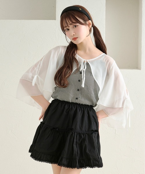 apres jour by あかちゃす（アプレジュールバイアカチャス）の「【あかちゃすコラボアイテム】シアーフリルボレロ（カーディガン/ボレロ・レディース・ホワイト/ライトブルー/ベビーピンク/ライトイエロー・X-LARGE/フリー）」の9枚目の写真