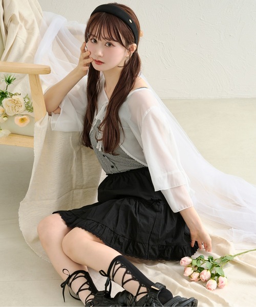 apres jour by あかちゃす（アプレジュールバイアカチャス）の「【あかちゃすコラボアイテム】シアーフリルボレロ（カーディガン/ボレロ・レディース・ホワイト/ライトブルー/ベビーピンク/ライトイエロー・X-LARGE/フリー）」の5枚目の写真