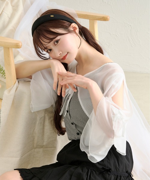 apres jour by あかちゃす（アプレジュールバイアカチャス）の「【あかちゃすコラボアイテム】シアーフリルボレロ（カーディガン/ボレロ・レディース・ホワイト/ライトブルー/ベビーピンク/ライトイエロー・X-LARGE/フリー）」の6枚目の写真