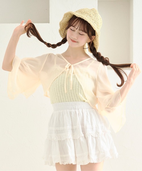 apres jour by あかちゃす（アプレジュールバイアカチャス）の「【あかちゃすコラボアイテム】シアーフリルボレロ（カーディガン/ボレロ・レディース・ホワイト/ライトブルー/ベビーピンク/ライトイエロー・X-LARGE/フリー）」の22枚目の写真