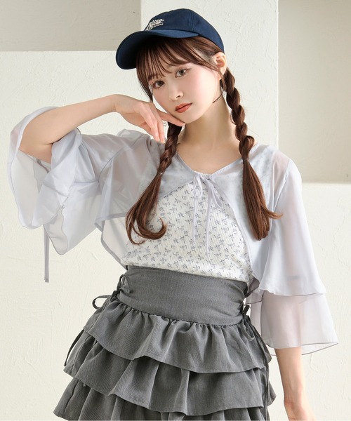 apres jour by あかちゃす（アプレジュールバイアカチャス）の「【あかちゃすコラボアイテム】シアーフリルボレロ（カーディガン/ボレロ・レディース・ホワイト/ライトブルー/ベビーピンク/ライトイエロー・X-LARGE/フリー）」の15枚目の写真