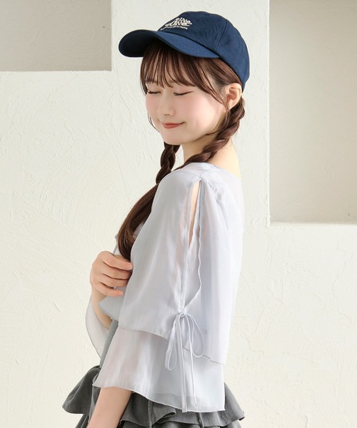 apres jour by あかちゃす（アプレジュールバイアカチャス）の「【あかちゃすコラボアイテム】シアーフリルボレロ（カーディガン/ボレロ・レディース・ホワイト/ライトブルー/ベビーピンク/ライトイエロー・X-LARGE/フリー）」の16枚目の写真