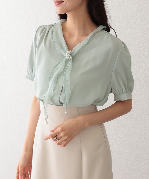 Lace Ladies(レースレディース)の「パール スカーフリング付き ボウタイ 半袖 ブラウス(シャツ/ブラウス・レディース・ピンク/ミント/アイボリー・M)」の10枚目の写真