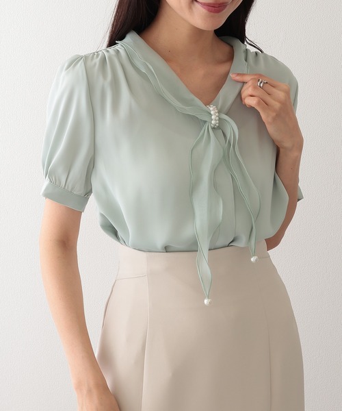 Lace Ladies(レースレディース)の「パール スカーフリング付き ボウタイ 半袖 ブラウス(シャツ/ブラウス・レディース・ピンク/ミント/アイボリー・M)」の11枚目の写真