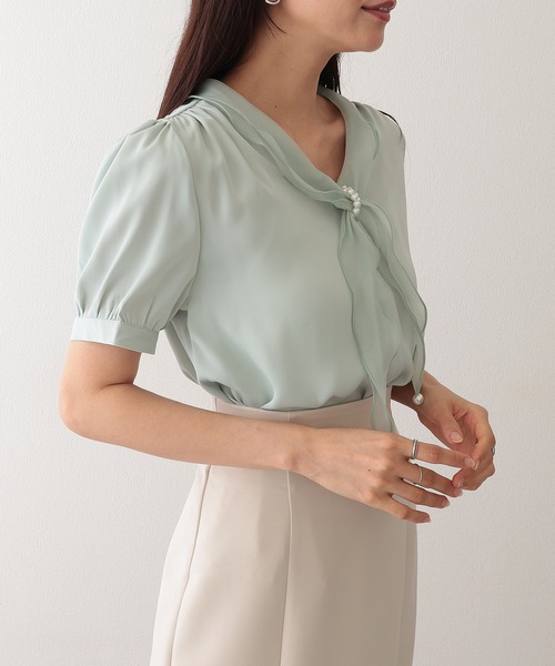 Lace Ladies(レースレディース)の「パール スカーフリング付き ボウタイ 半袖 ブラウス(シャツ/ブラウス・レディース・ピンク/ミント/アイボリー・M)」の12枚目の写真