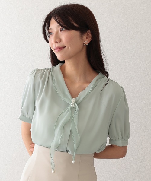 Lace Ladies(レースレディース)の「パール スカーフリング付き ボウタイ 半袖 ブラウス(シャツ/ブラウス・レディース・ピンク/ミント/アイボリー・M)」の13枚目の写真