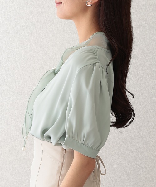 Lace Ladies(レースレディース)の「パール スカーフリング付き ボウタイ 半袖 ブラウス(シャツ/ブラウス・レディース・ピンク/ミント/アイボリー・M)」の14枚目の写真