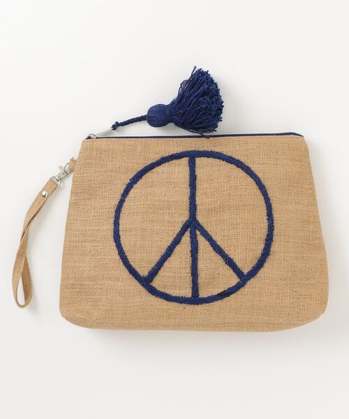 MAISON mou(メゾンムー)の「【Swaraj/スワラージ】PEACE刺繍・ジュートタッセルクラッチバッグ(手刺繍)(クラッチバッグ・レディース・オレンジ/ネイビー系/ホワイト・FREE)」の3枚目の写真