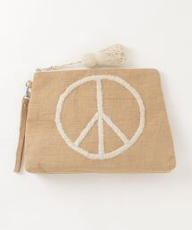 【Swaraj/スワラージ】PEACE刺繍・ジュートタッセルクラッチバッグ（手刺繍）