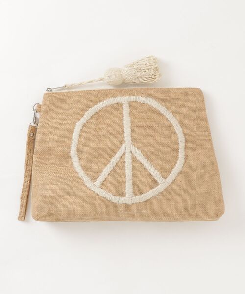 MAISON mou(メゾンムー)の「【Swaraj/スワラージ】PEACE刺繍・ジュートタッセルクラッチバッグ(手刺繍)(クラッチバッグ・レディース・オレンジ/ネイビー系/ホワイト・FREE)」の2枚目の写真