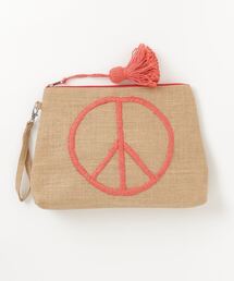 【Swaraj/スワラージ】PEACE刺繍・ジュートタッセルクラッチバッグ(手刺繍)