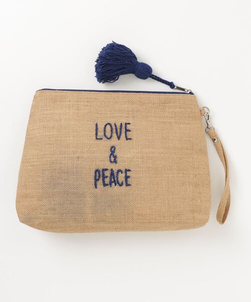 MAISON mou(メゾンムー)の「【Swaraj/スワラージ】PEACE刺繍・ジュートタッセルクラッチバッグ(手刺繍)(クラッチバッグ・レディース・オレンジ/ネイビー系/ホワイト・FREE)」の4枚目の写真