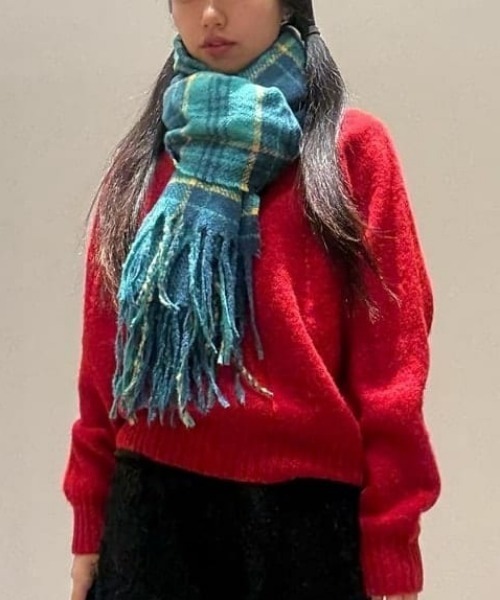 BEAMS BOY（ビームスボーイ）の「大判 チェック柄 ストール（マフラー・レディース・ネイビー/レッド/ブラウン・ONE SIZE）」の14枚目の写真