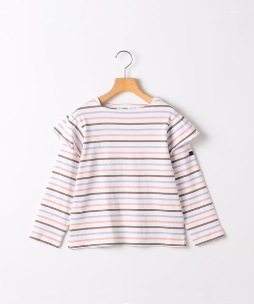 SHIPS（シップス）の「SHIPS KIDS:80～90cm/ボーダー フリル ロングスリーブ Tシャツ（Tシャツ/カットソー・キッズ・オフホワイト/ピンク・80/90）」の2枚目の写真