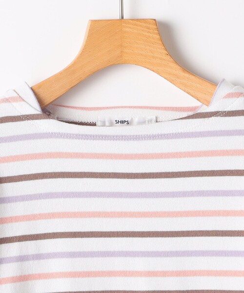 SHIPS（シップス）の「SHIPS KIDS:80～90cm/ボーダー フリル ロングスリーブ Tシャツ（Tシャツ/カットソー・キッズ・オフホワイト/ピンク・80/90）」の4枚目の写真