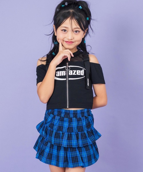 ANAP kids（アナップキッズ）の「ベルトデザイン肩あきジップトップス【ジュニアお揃い】（Tシャツ/カットソー・キッズ・ブラック/ライトグレー・130cm/120cm）」の3枚目の写真