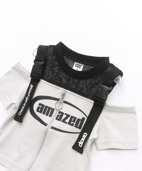 ANAP kids（アナップキッズ）の「ベルトデザイン肩あきジップトップス【ジュニアお揃い】（Tシャツ/カットソー・キッズ・ブラック/ライトグレー・130cm/120cm）」の21枚目の写真