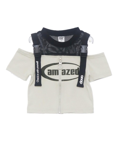 ANAP kids（アナップキッズ）の「ベルトデザイン肩あきジップトップス【ジュニアお揃い】（Tシャツ/カットソー・キッズ・ブラック/ライトグレー・130cm/120cm）」の12枚目の写真