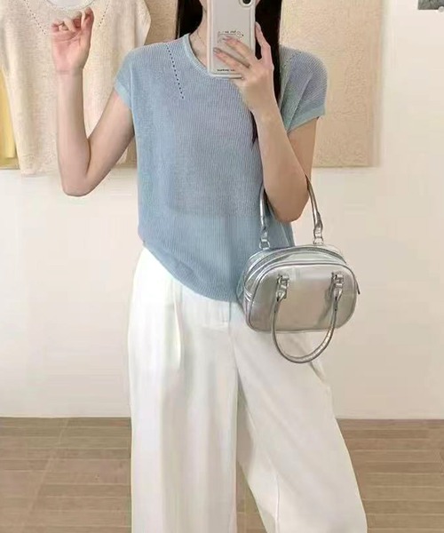 ✨希少✨L’Appartement サマーニット バックボタン 上品デザイン バックボタンでどこから見ても美しい ドルマンニットトップス