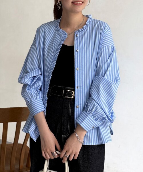 Chez toi（シェトワ）の「襟フリルシャツ（シャツ/ブラウス・レディース・ホワイト/サックスブルー・FREE）」の21枚目の写真