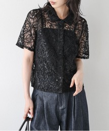 コード刺繍シアーレースシャツ
