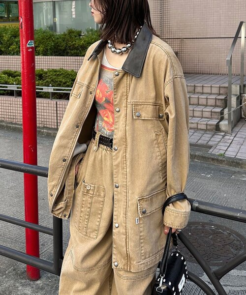 CIAOPANIC（チャオパニック）の「【ANTI WARP /アンチワープ】襟レザーデニムハンティングジャケット（ブルゾン・レディース・ベージュ/ピンク/ブルー・LARGE/MEDIUM）」の13枚目の写真