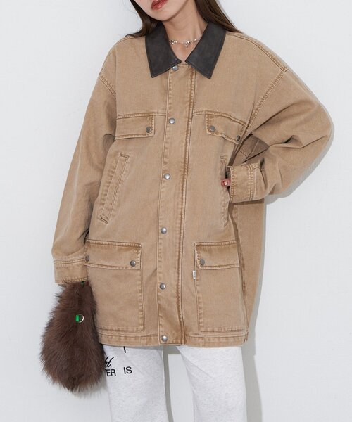 セール】【ANTI WARP /アンチワープ】襟レザーデニムハンティング