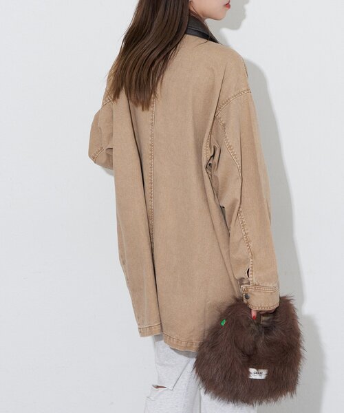 CIAOPANIC（チャオパニック）の「【ANTI WARP /アンチワープ】襟レザーデニムハンティングジャケット（ブルゾン・レディース・ベージュ/ピンク/ブルー・LARGE/MEDIUM）」の20枚目の写真