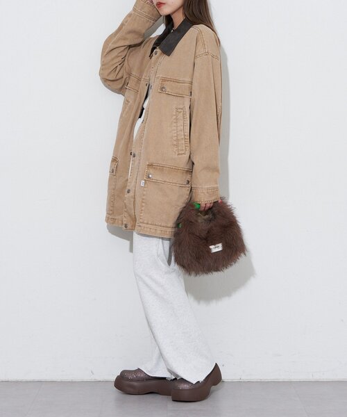 CIAOPANIC（チャオパニック）の「【ANTI WARP /アンチワープ】襟レザーデニムハンティングジャケット（ブルゾン・レディース・ベージュ/ピンク/ブルー・LARGE/MEDIUM）」の22枚目の写真