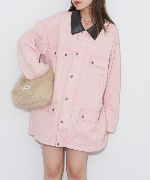 CIAOPANIC（チャオパニック）の「【ANTI WARP /アンチワープ】襟レザーデニムハンティングジャケット（ブルゾン・レディース・ベージュ/ピンク/ブルー・LARGE/MEDIUM）」の9枚目の写真