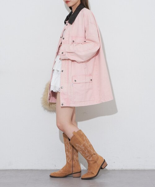 CIAOPANIC（チャオパニック）の「【ANTI WARP /アンチワープ】襟レザーデニムハンティングジャケット（ブルゾン・レディース・ベージュ/ピンク/ブルー・LARGE/MEDIUM）」の11枚目の写真