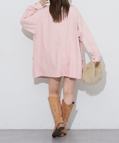 CIAOPANIC（チャオパニック）の「【ANTI WARP /アンチワープ】襟レザーデニムハンティングジャケット（ブルゾン・レディース・ベージュ/ピンク/ブルー・LARGE/MEDIUM）」の12枚目の写真