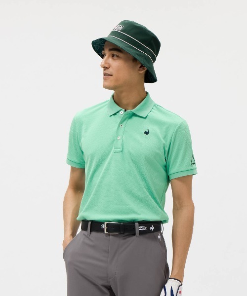 le coq sportif GOLF(ルコックスポルティフゴルフ)の「【le coq sportif GOLF】吸汗速乾/UVカットストレッチトライアングルジャガード半袖シャツ ゴルフウェア(ポロシャツ・メンズ・グリーン/ホワイト/ネイビー・L/XL/M/3L)」の3枚目の写真