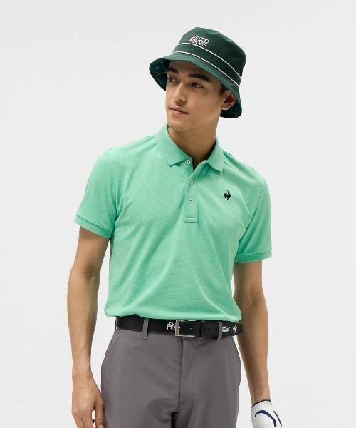 le coq sportif GOLF(ルコックスポルティフゴルフ)の「【le coq sportif GOLF】吸汗速乾/UVカットストレッチトライアングルジャガード半袖シャツ ゴルフウェア(ポロシャツ・メンズ・グリーン/ホワイト/ネイビー・L/XL/M/3L)」の7枚目の写真