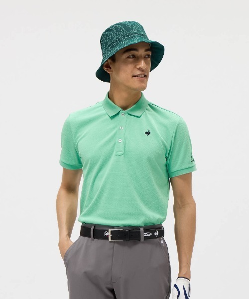 le coq sportif GOLF(ルコックスポルティフゴルフ)の「【le coq sportif GOLF】吸汗速乾/UVカットストレッチトライアングルジャガード半袖シャツ ゴルフウェア(ポロシャツ・メンズ・グリーン/ホワイト/ネイビー・L/XL/M/3L)」の9枚目の写真