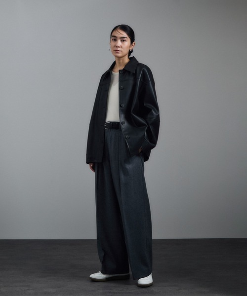 WEB限定】レザーライクオーバーシャツジャケット（ブルゾン）｜SALON