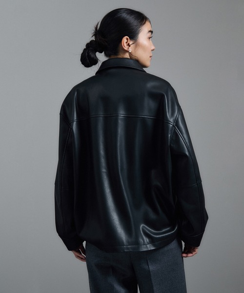 アダムエロペ　レザーシャツ WEB限定】レザーライクオーバーシャツジャケット（ブルゾン）｜SALON