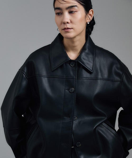 LOEWE(ロエベ)　極上 ラム レザー　プルオーバー　シャツ　ジャケット LOEWE】ロエベ ロゴ刻印 ラムレザージャケット ブラック