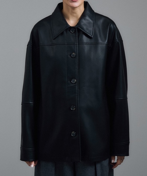 MSGM 黒レザーシャツジャケット MSGM 黒レザーシャツジャケット