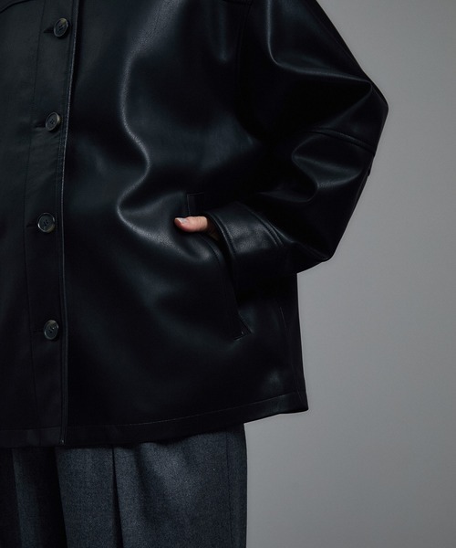 WEB限定】レザーライクオーバーシャツジャケット（ブルゾン）｜SALON