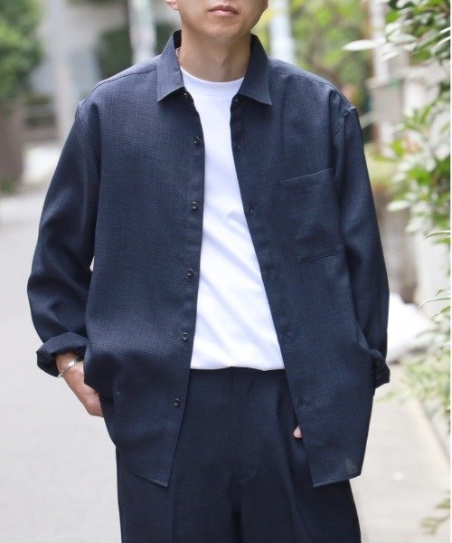 BACK NUMBER】リネンライクレギュラーカラーロングスリーブシャツ